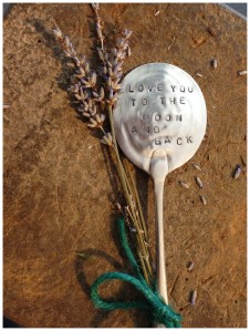 love you to the moon and back soup spoon letter stamped
